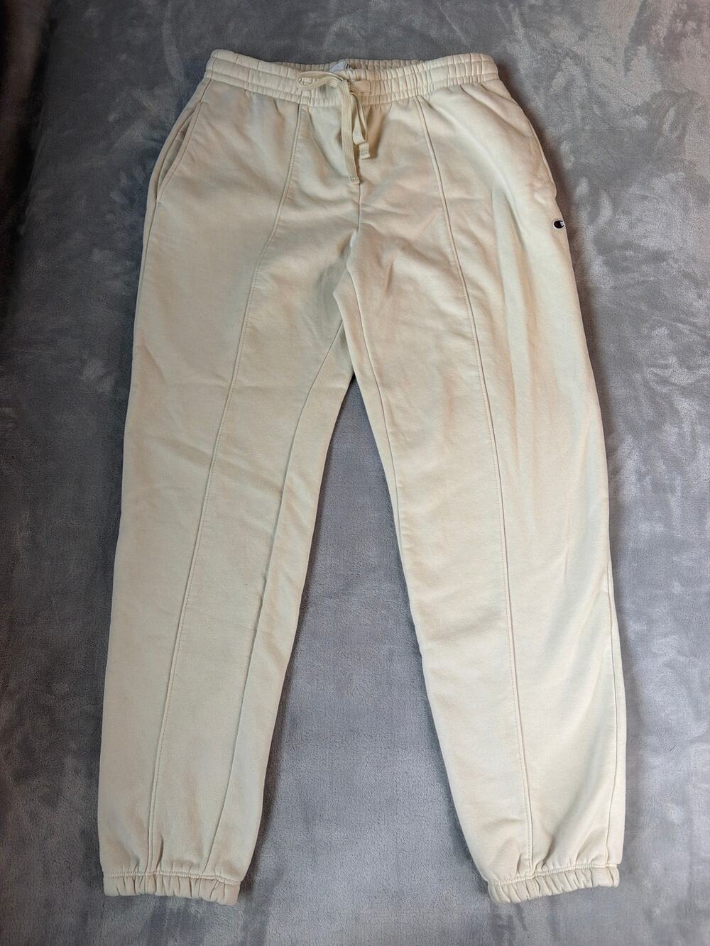 Champion Reverse Weave Pintuck Sweatpants Cream Off-White Joggers Size Small